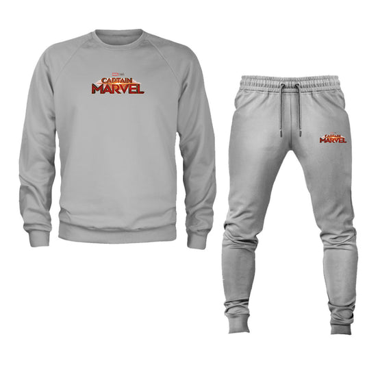 Men's Captain Marvel Superhero  Logo Crewneck Sweatshirt Joggers Suit