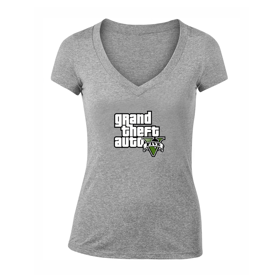 Women's GTA 5 Grand Theft Auto V V-Neck T-Shirt Game