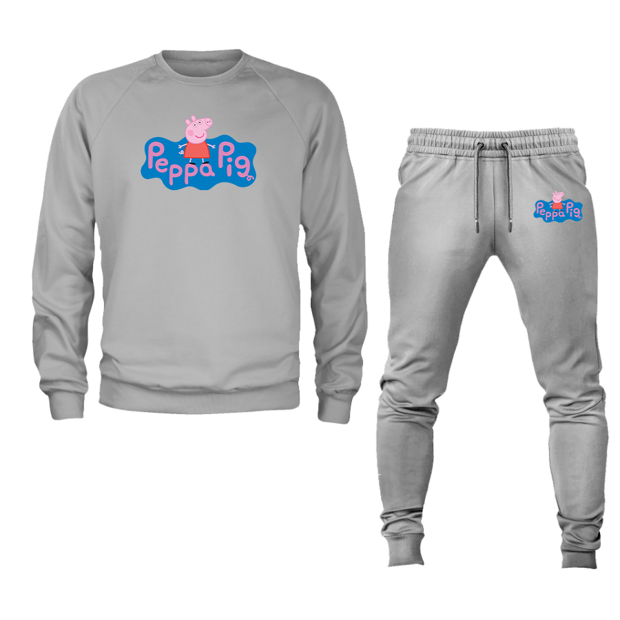 Men's Pegga Pig Cartoon Crewneck Sweatshirt Joggers Suit