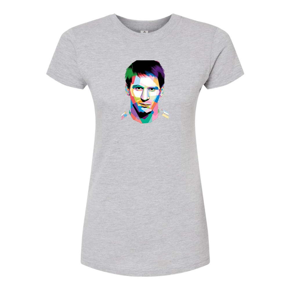 Women's Lionel Messi Face Art Soccer Round Neck T-Shirt