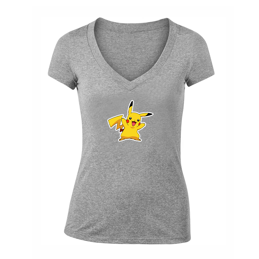 Women's Pikachu Cartoon V-Neck T-Shirt