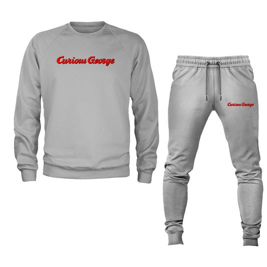 Men's Curious George Cartoon Crewneck Sweatshirt Joggers Suit