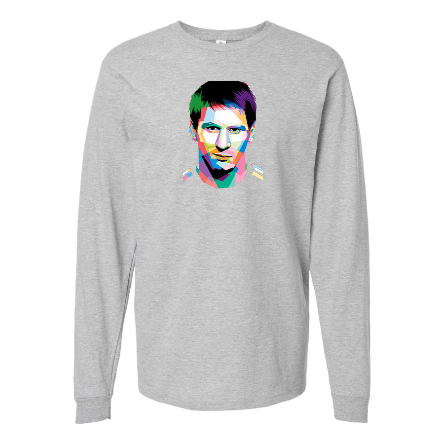 Men's Lionel Messi Face Art Soccer Long Sleeve T-Shirt