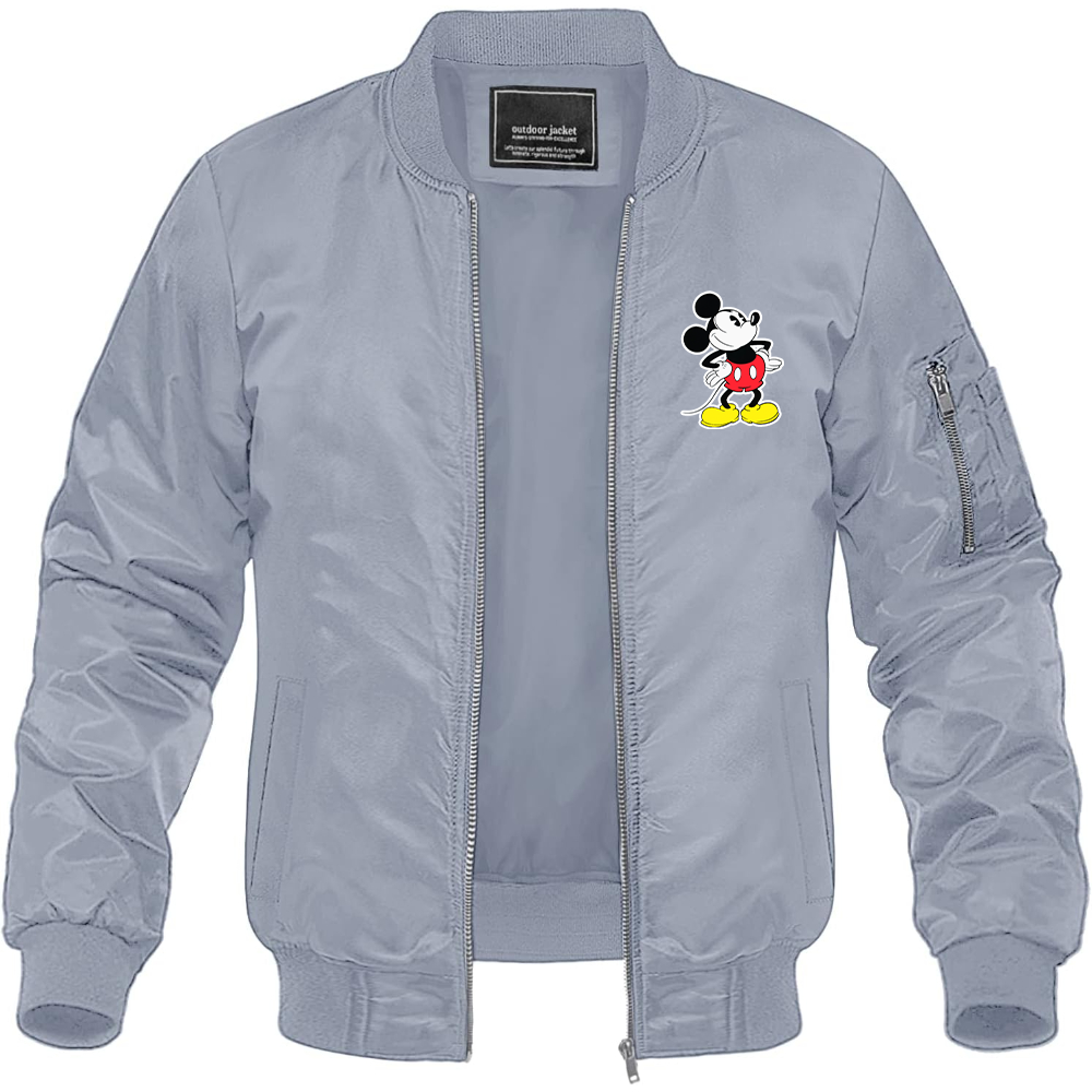 Men's Mickey Mouse Cartoon Lightweight Bomber Jacket Windbreaker Softshell Varsity Jacket Coat