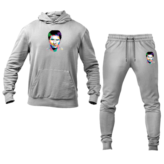 Men's Lionel Messi Face Art Soccer Hoodie Joggers Set