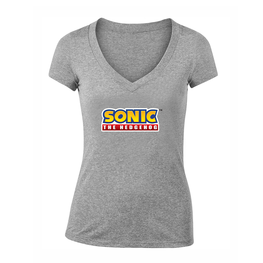 Women's Sonic The Hedgehog Cartoon V-Neck T-Shirt