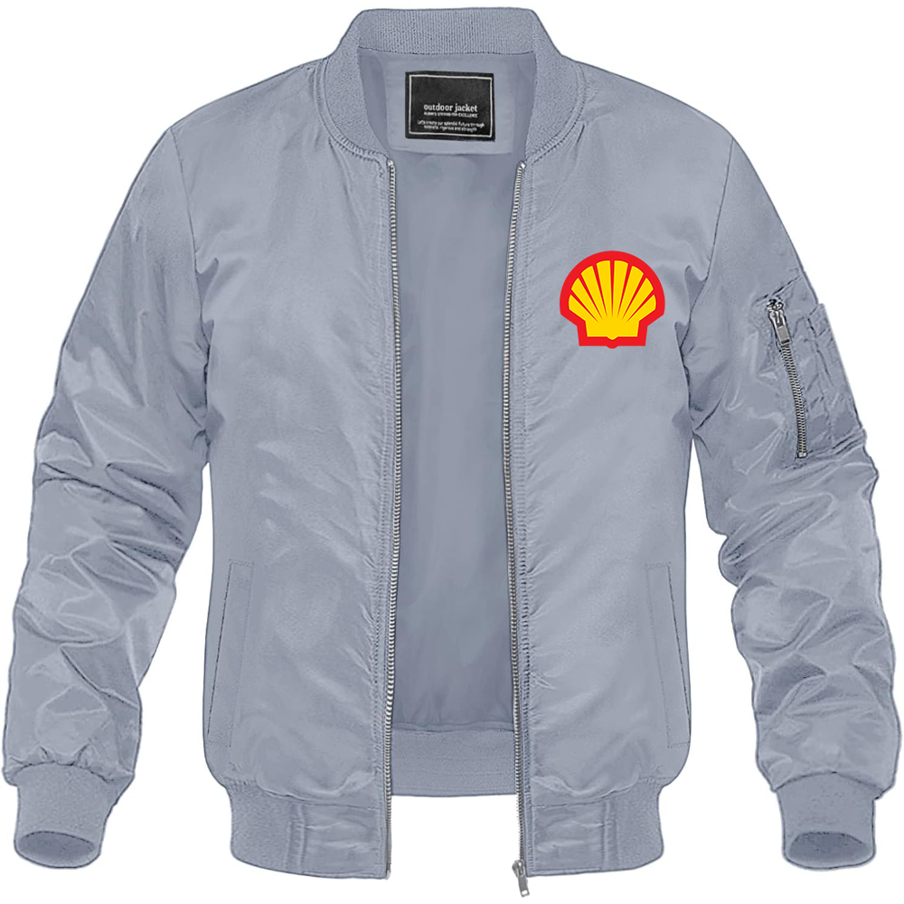 Men's Shell Gas Station Lightweight Bomber Jacket Windbreaker Softshell Varsity Jacket Coat