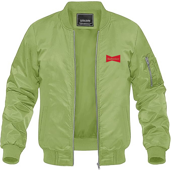 Men's Budweiser Logo Lightweight Bomber Jacket Windbreaker Softshell Varsity Jacket Coat
