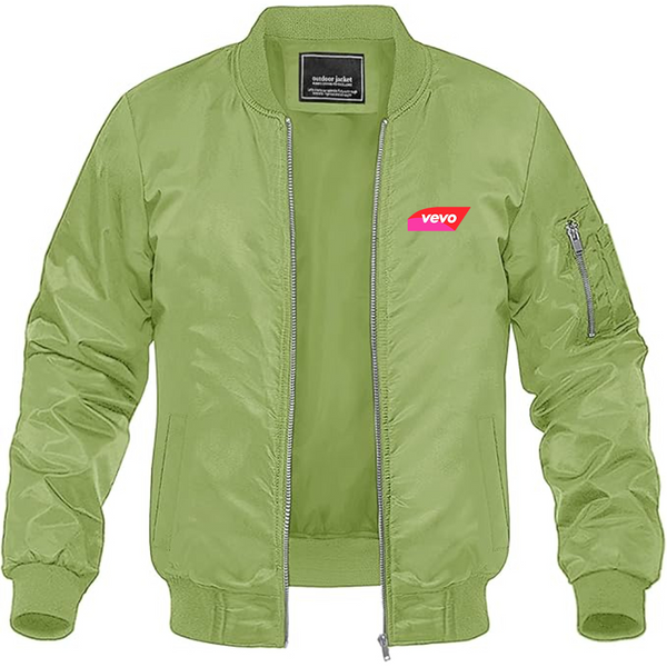 Men's Vevo Thumbnail Banner  Logo Lightweight Bomber Jacket Windbreaker Softshell Varsity Jacket Coat