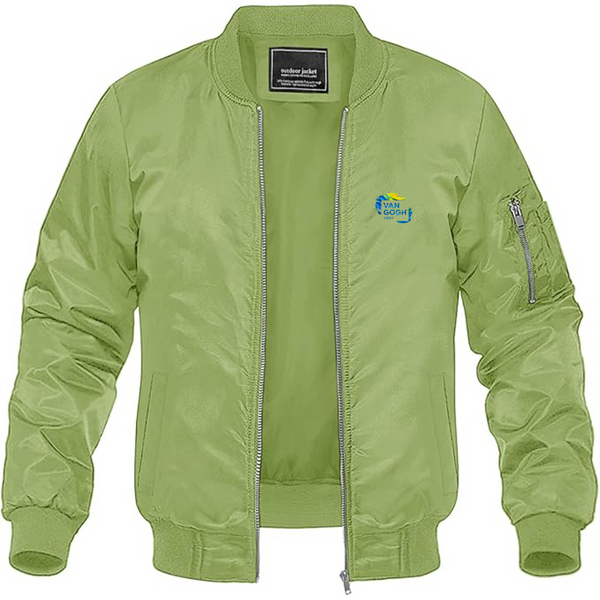 Men's Van Gogh Logo Lightweight Bomber Jacket Windbreaker Softshell Varsity Jacket Coat