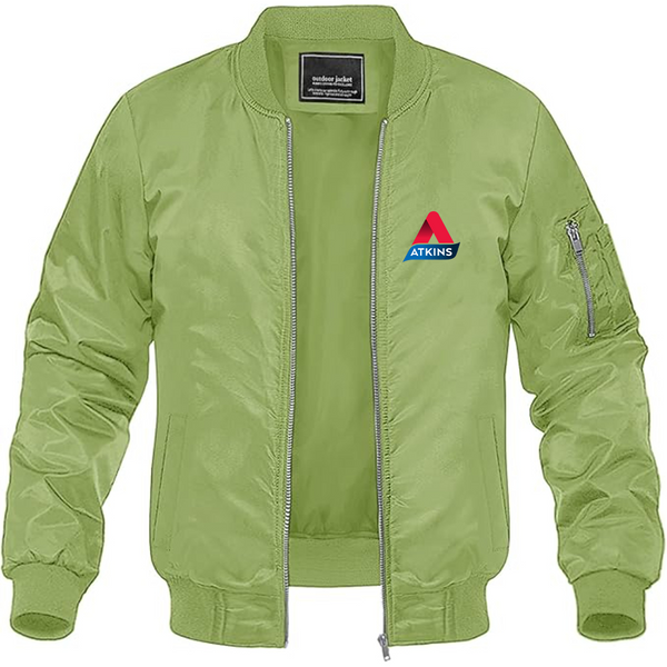 Men's Atkins Logo Lightweight Bomber Jacket Windbreaker Softshell Varsity Jacket Coat