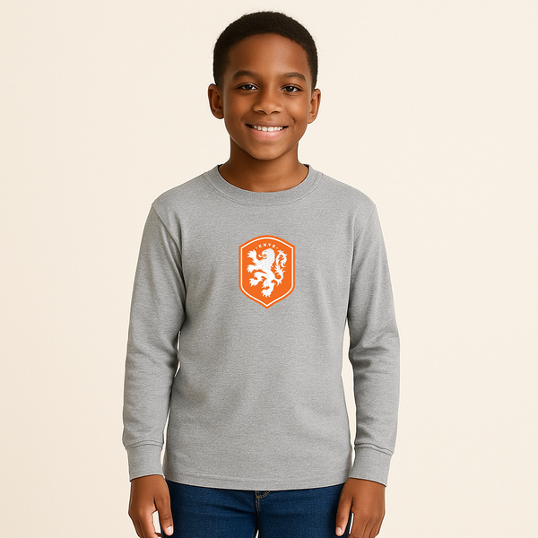 Youth Kids Netherlands National Soccer Team Long Sleeve T-Shirt