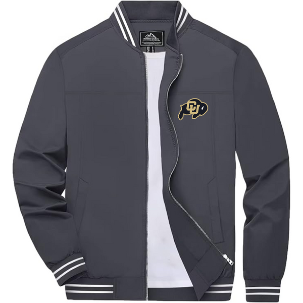 Men's   Colorado Buffaloes Lightweight Zip-Up Bomber Jacket with Ribbed Collar and Cuffs Versatile Casual Outerwear