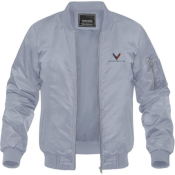 Men's Corvette Logo Lightweight Bomber Jacket Windbreaker Softshell Varsity Jacket Coat