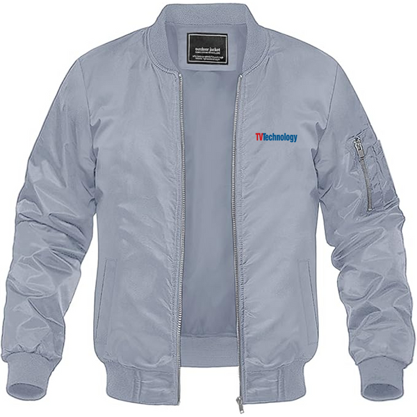 Men's TV Technology Logo Lightweight Bomber Jacket Windbreaker Softshell Varsity Jacket Coat