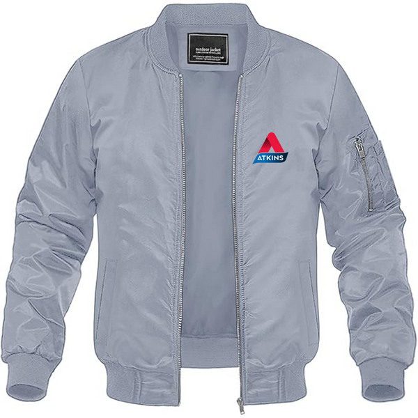 Men's Atkins Logo Lightweight Bomber Jacket Windbreaker Softshell Varsity Jacket Coat