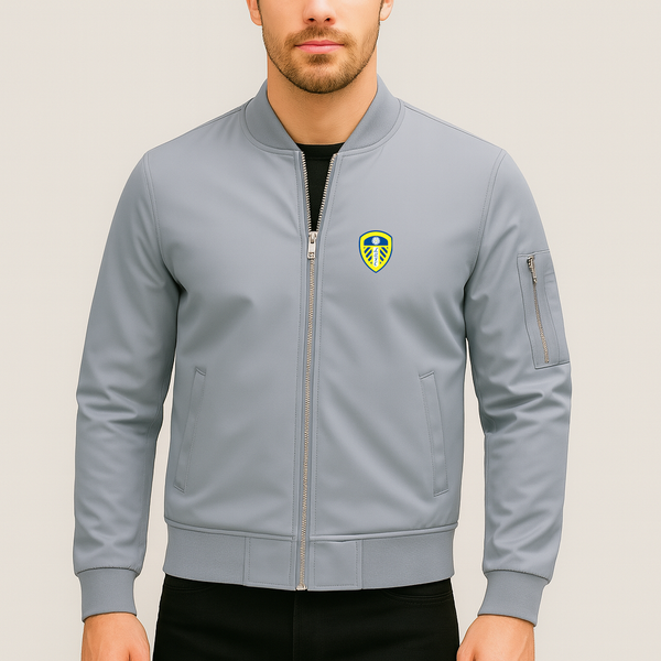 Men's Leeds United Football Club Lightweight Bomber Jacket Windbreaker Softshell Varsity Jacket Coat