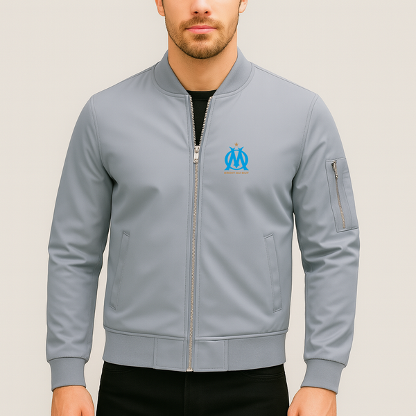 Men's Olympique de Marseille FC Lightweight Bomber Jacket Windbreaker Softshell Varsity Jacket Coat