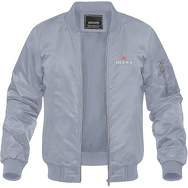 Men's Becks Logo Lightweight Bomber Jacket Windbreaker Softshell Varsity Jacket Coat