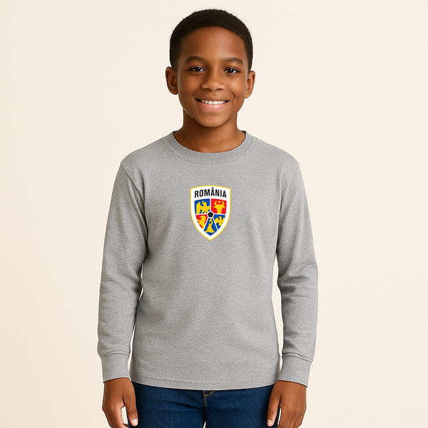 Youth Kids Romania National Soccer Team Long Sleeve T-Shirt