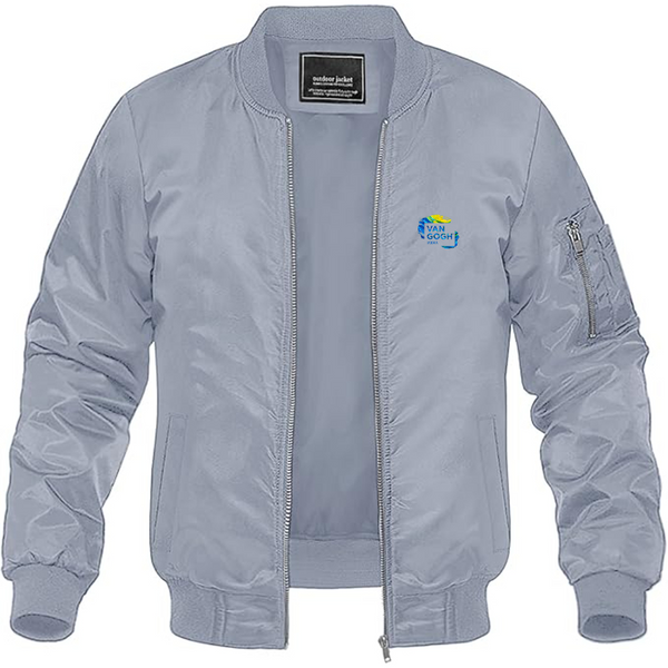 Men's Van Gogh Logo Lightweight Bomber Jacket Windbreaker Softshell Varsity Jacket Coat