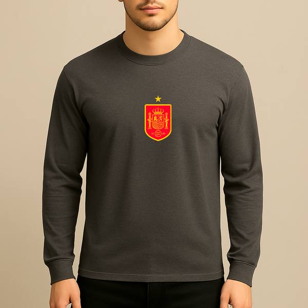 Men's Spain Red Logo National Soccer Team Long Sleeve T-Shirt