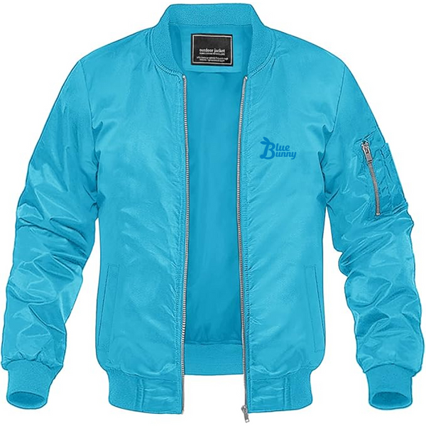 Men's Blue Bunny Logo Lightweight Bomber Jacket Windbreaker Softshell Varsity Jacket Coat