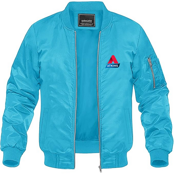 Men's Atkins Logo Lightweight Bomber Jacket Windbreaker Softshell Varsity Jacket Coat