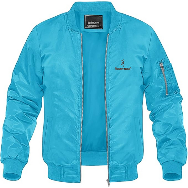 Men's Browning Logo Lightweight Bomber Jacket Windbreaker Softshell Varsity Jacket Coat