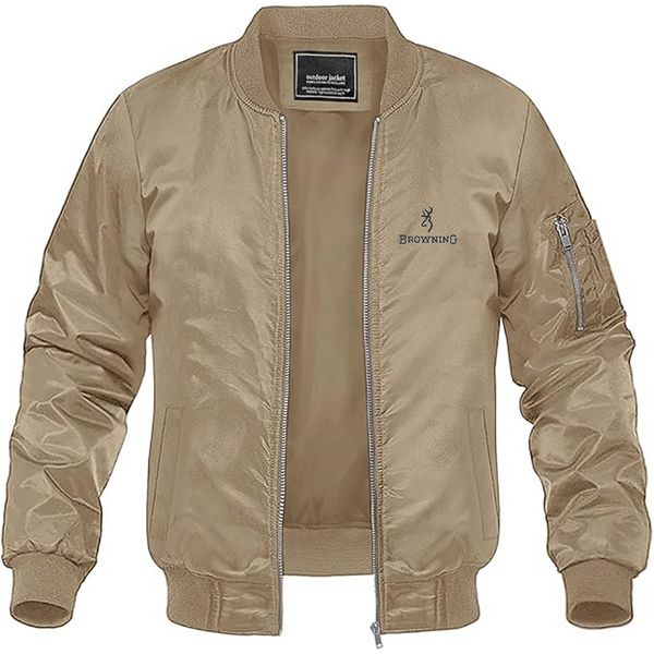 Men's Browning Logo Lightweight Bomber Jacket Windbreaker Softshell Varsity Jacket Coat