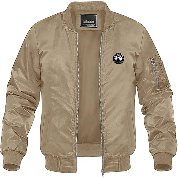 Men's Badger Brewery Logo Lightweight Bomber Jacket Windbreaker Softshell Varsity Jacket Coat