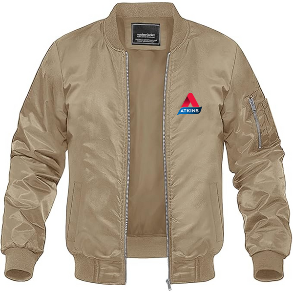 Men's Atkins Logo Lightweight Bomber Jacket Windbreaker Softshell Varsity Jacket Coat