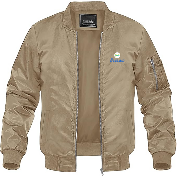 Men's Seesaw Logo Lightweight Bomber Jacket Windbreaker Softshell Varsity Jacket Coat
