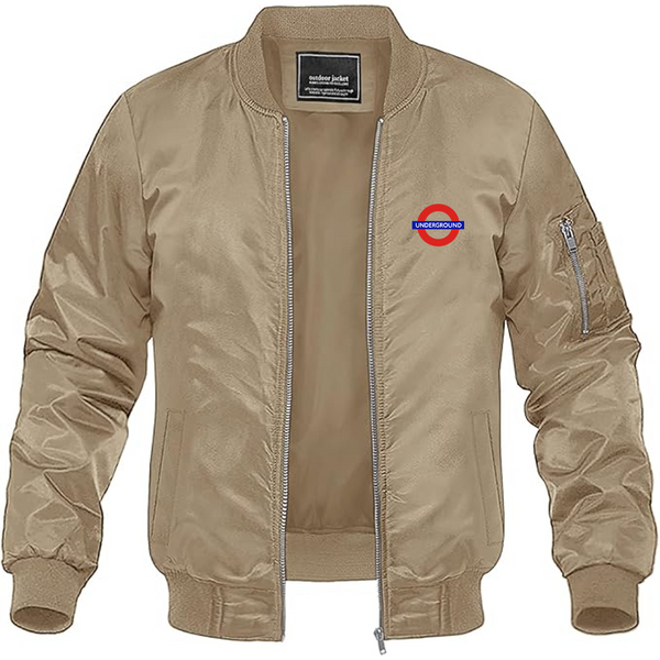 Men's London Tube Logo Lightweight Bomber Jacket Windbreaker Softshell Varsity Jacket Coat