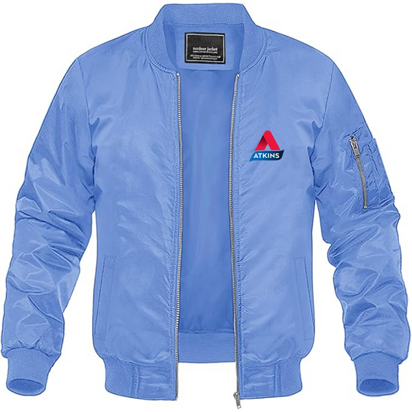 Men's Atkins Logo Lightweight Bomber Jacket Windbreaker Softshell Varsity Jacket Coat
