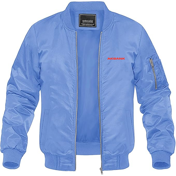Men's Akbank Logo Lightweight Bomber Jacket Windbreaker Softshell Varsity Jacket Coat