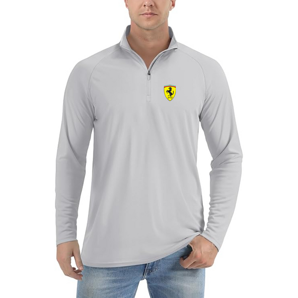 Men’s  Ferrari Motorsport Car  - Lightweight Quarter-Zip Athletic Shirt – Long Sleeve Performance Wear