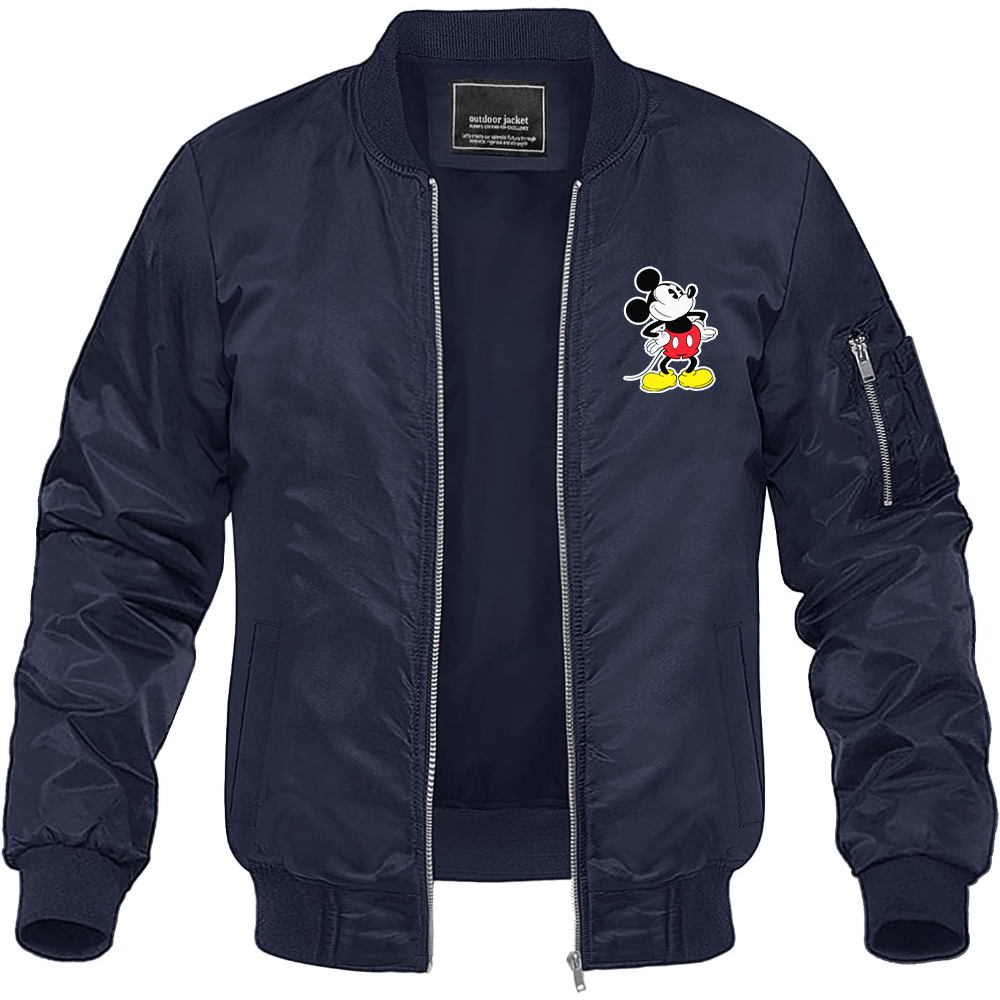 Men's Mickey Mouse Cartoon Lightweight Bomber Jacket Windbreaker Softshell Varsity Jacket Coat