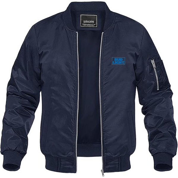 Men's Bud Light Logo Lightweight Bomber Jacket Windbreaker Softshell Varsity Jacket Coat