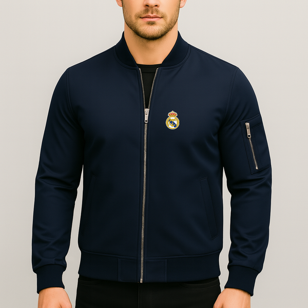 Men’s Real Madrid Soccer Lightweight Bomber Jacket Windbreaker Softshell Varsity Jacket Coat