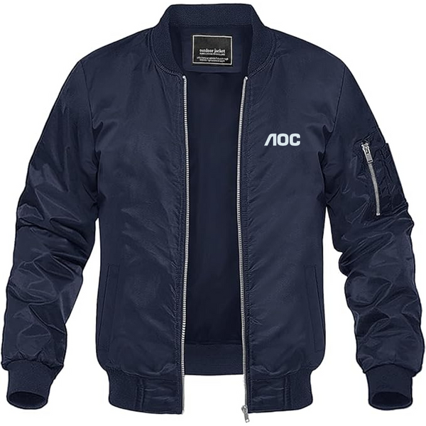Men's AOC Logo Lightweight Bomber Jacket Windbreaker Softshell Varsity Jacket Coat