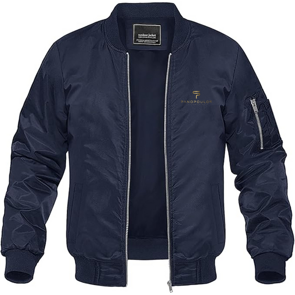 Men's Spyros Panopoulos Logo Lightweight Bomber Jacket Windbreaker Softshell Varsity Jacket Coat