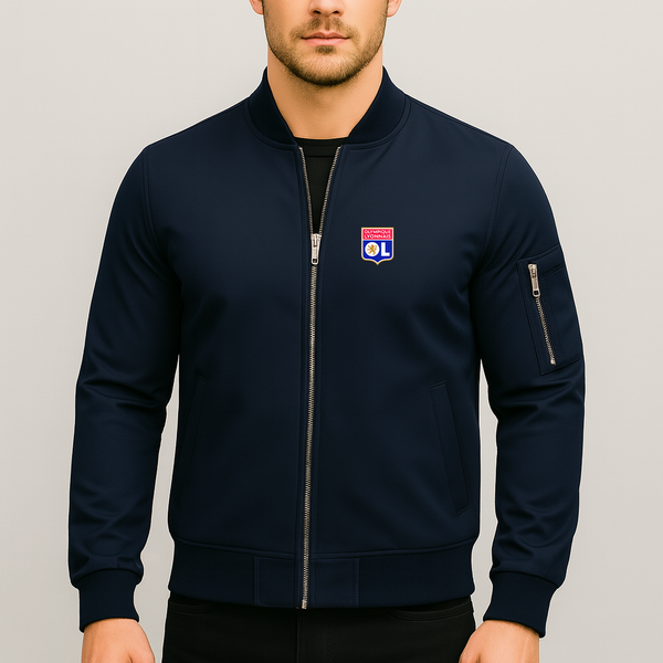 Men's Olympique Lyonnais FC Lightweight Bomber Jacket Windbreaker Softshell Varsity Jacket Coat