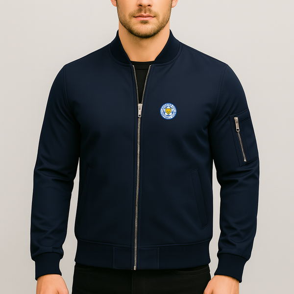 Men's Leicester City FC Lightweight Bomber Jacket Windbreaker Softshell Varsity Jacket Coat