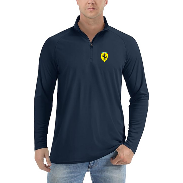 Men’s  Ferrari Motorsport Car  - Lightweight Quarter-Zip Athletic Shirt – Long Sleeve Performance Wear