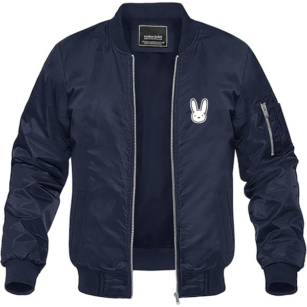 Men's Bad Bunny Logo Lightweight Bomber Jacket Windbreaker Softshell Varsity Jacket Coat