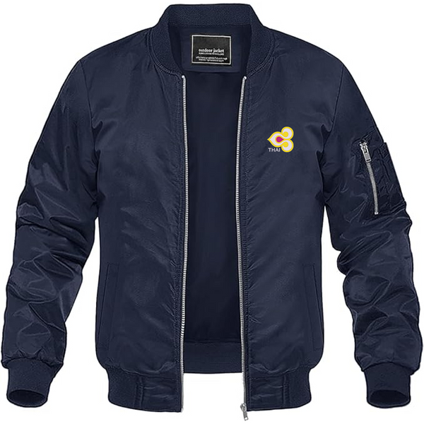 Men's Thai Airlines Logo Lightweight Bomber Jacket Windbreaker Softshell Varsity Jacket Coat