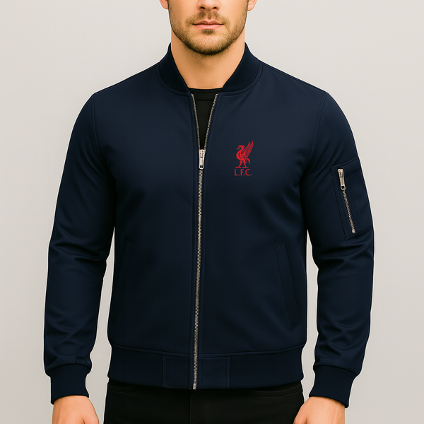 Men's Liverpool L.F.C. Soccer Lightweight Bomber Jacket Windbreaker Softshell Varsity Jacket Coat