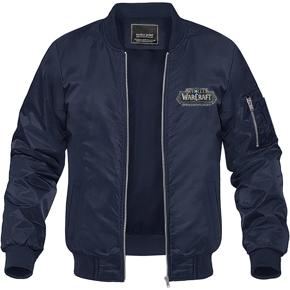 Men's World of Warcraft Dragon Flight Game Lightweight Bomber Jacket Windbreaker Softshell Varsity Jacket Coat
