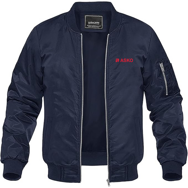 Men's Asko Logo Lightweight Bomber Jacket Windbreaker Softshell Varsity Jacket Coat
